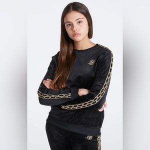 SIKSILK: Girls Black Velour Taped Crew Sweatshirt